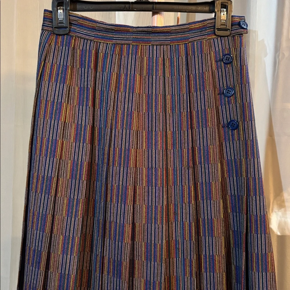 Vintage Roth Le Cover 100% Wool Academia Pleated Multicolor A-Line MIDI Skirt - Picture 2 of 6
